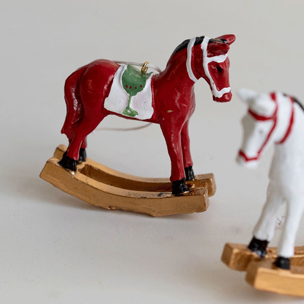 3D Cartoon Horse Christmas Retro Figurines Ornament Xmas Hanging Decoration  Holiday Party