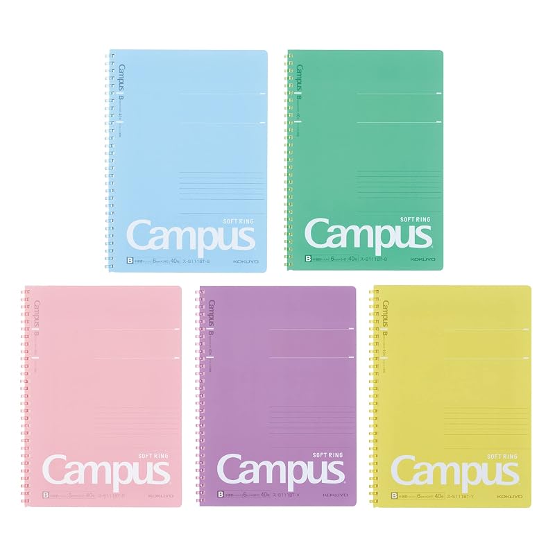 KOKUYO Campus Soft Ring Notebook, Dot Ruled, 40 Sheets, B5 Size, Set of 5 (SU-S111BTX5CSET)