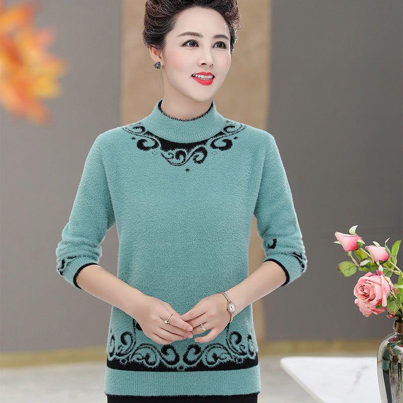 

Women s Fleece Sweater Autumn Winter Thick and Warm Printed Plus-Size Sweater Loose Stretch Knit Pullover Top 4XL небо синє кольору