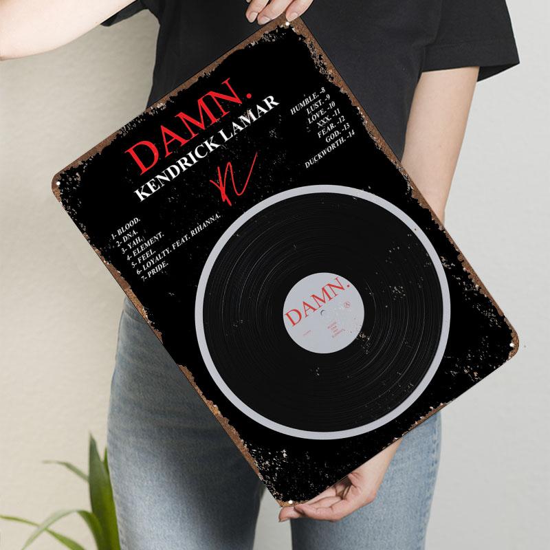 

Kendrick Lamar DAMN. Album Vinyl Design Sign Vinyl Album Metal Poster Bathroom Customizable metal signs for home room wall art 20x30cm（7.8x11.8inch）