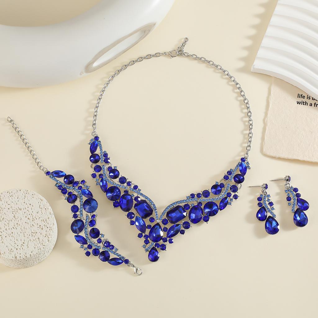 Vintage Crystal Necklace Earrings Bridal Jewelry Sets for Brides Wedding Party Costume Accessories Gifts for Women