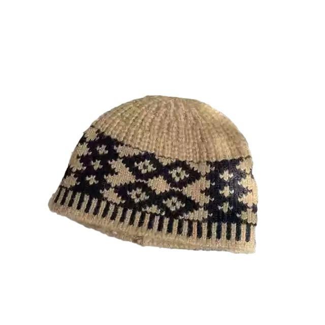 Retro, Diamond Grid Knitted Woolen Hat, Women, Winter, Big Head Circumference, Small Face, Warm and Cold Proof, Hooded Hat, Winter Warm Hat