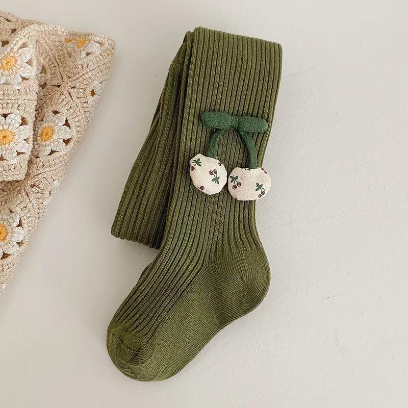 

Дитячі колготки Весна та осінь Нові бавовняні труси для дівчаток, милий вишневий комбінезон, дитячі колготки середньої товщини XL/125-140CM темно-зелений колір