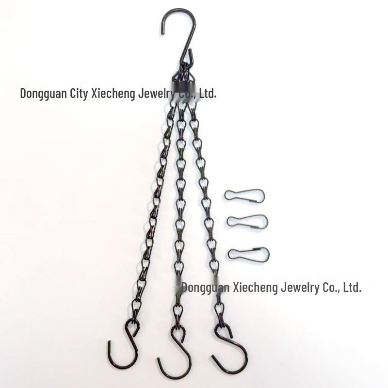 Black Double Hook Bird Cage & Flower Pot Hanging Chain, 1.2MM, with Eight-Character Design.