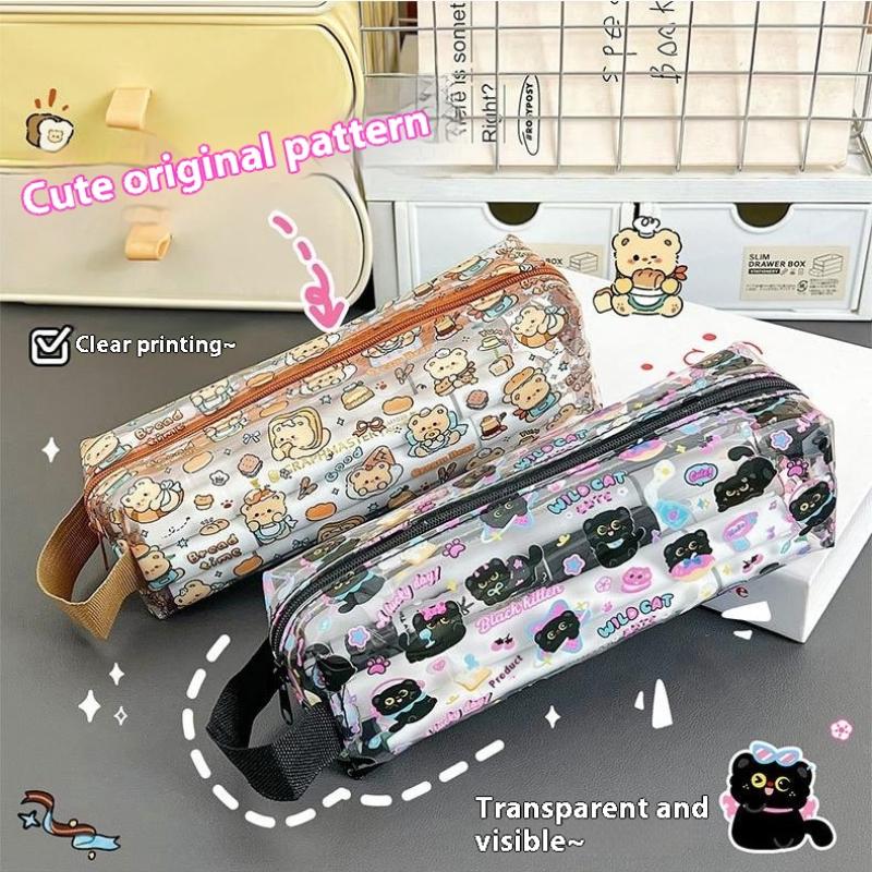 Cute Cartoon Capybara Bear Pvc Pen Bag Transparent Large Capacity Pencil Case Stationery Storage Bag Stationery Box Supplies