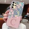 Initial Letter A Z Case For Samsung Galaxy S25 S24 S23 S21 S22 Plus S23 S21 FE Cover Pink Flowers Silicone Back Fundas Bumper