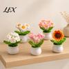 Small Potted Flowers Handmade Crochet Flower Decoration, Knit Artificial Sunflower Desktop Decorative Yarn Decor, Gift for Women, Mom, Teacher,