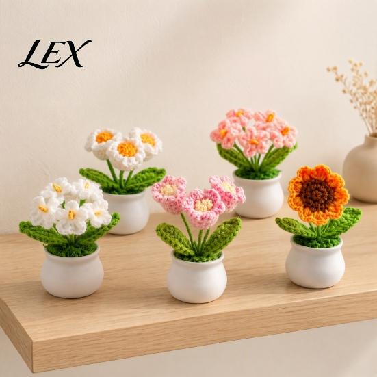 Small Potted Flowers Handmade Crochet Flower Decoration, Knit Artificial Sunflower Desktop Decorative Yarn Decor, Gift for Women, Mom, Teacher,