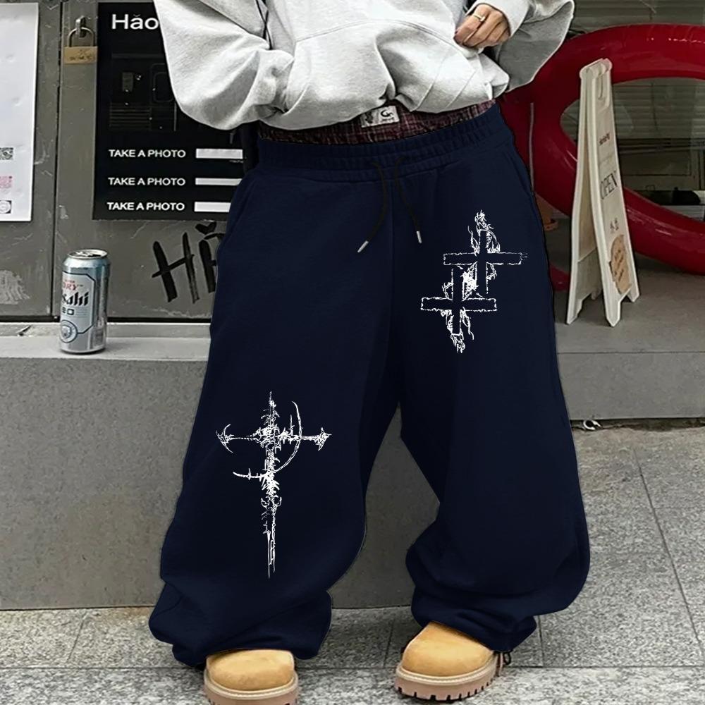 

Avant Garde Black Wide Leg Belt, Eye Catching White Flame Print, Urban Street Style, Essential for Trendsetters XXL