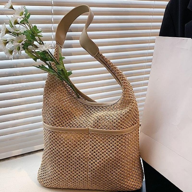 Woven Bag, Fresh and Light Single-shoulder Underarm Tote Bucket Bag, Classic Straw Woven Bag, Women's Beach Bag