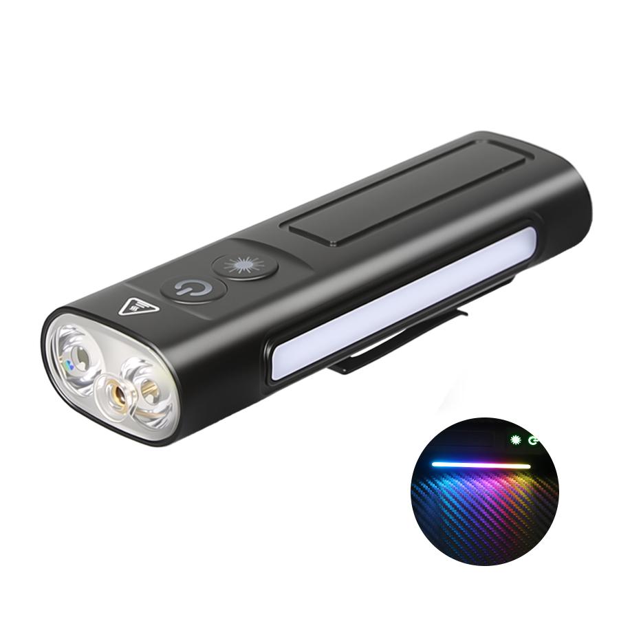 EDC Flat LED Flashlight USB Rechargeable with Green Lantern Outdoor Waterproof Lamp Side Lighting RGB Lights for Camping Hiking