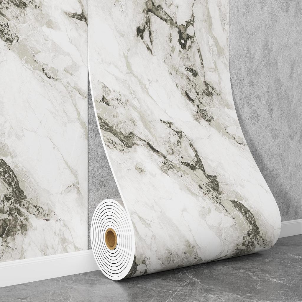 Self-Adhesive Waterproof Imitation Marble Tile Wall Sticker for Bathroom, Living Room, Kitchen, and TV Background.