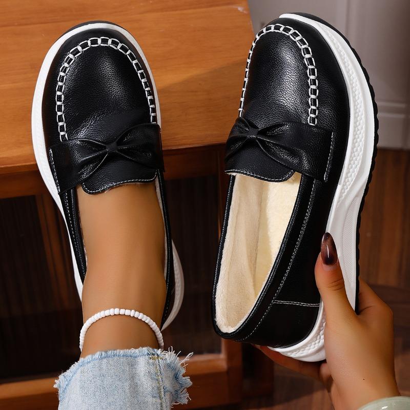 Winter 2025 New Platform Fleece Warm Cotton Shoes Women's Plus Size Comfortable Bow Comfortable Sneakers