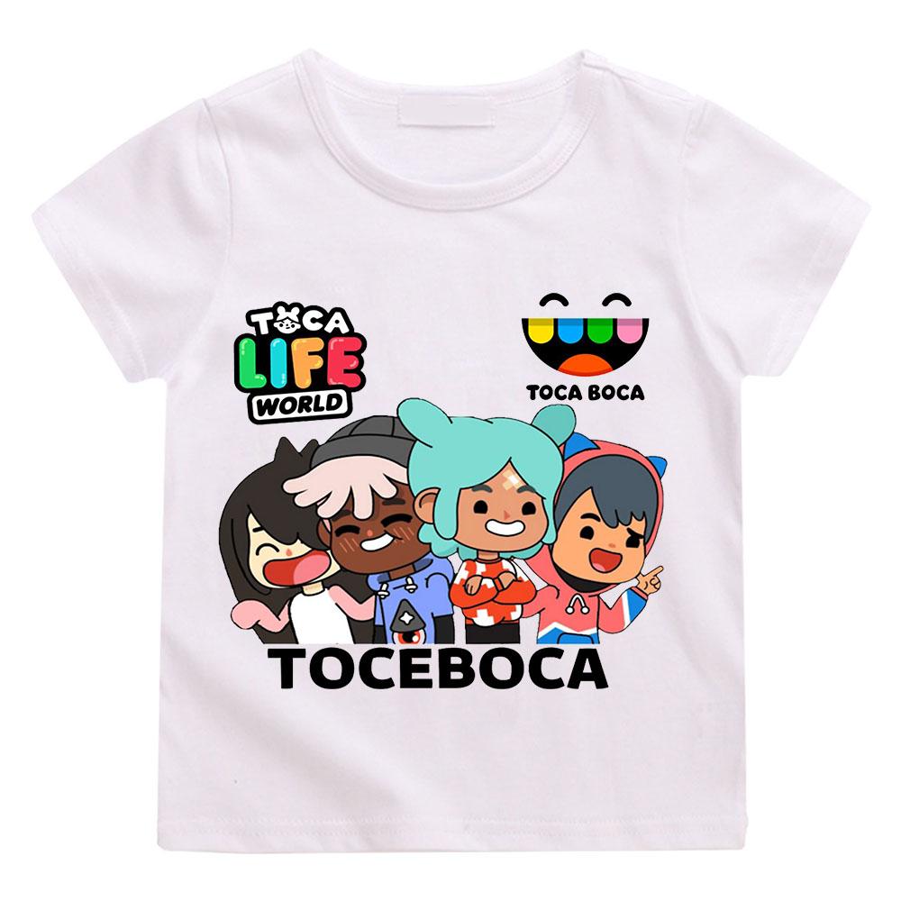T-shirt Streetwear con Stampa Cartoon Toca Boca World 100% Cotone Cartoon Manga Manica Corta Ragazzi Ragazze Girocollo Magliette per Bambini Estate