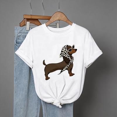 Women's Funny T Shirt with Trendy Little Dog Print 90s Casual Summer Crew Short Sleeve Tshirt Graphic Y2k Tees Tops Clothes