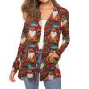 Dámský módní vánoční potisk dlouhý rukáv kapsy slim fit kardigan kabát