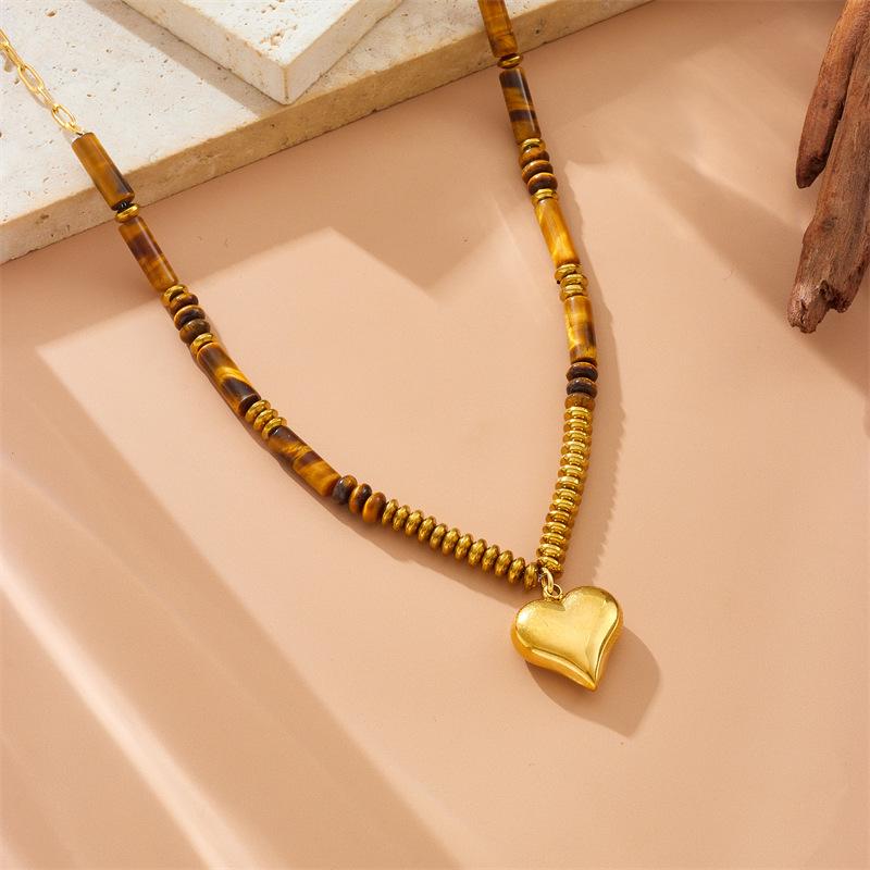 Gold Plated Vintage Tiger's Eye Beaded Pendant Necklace
