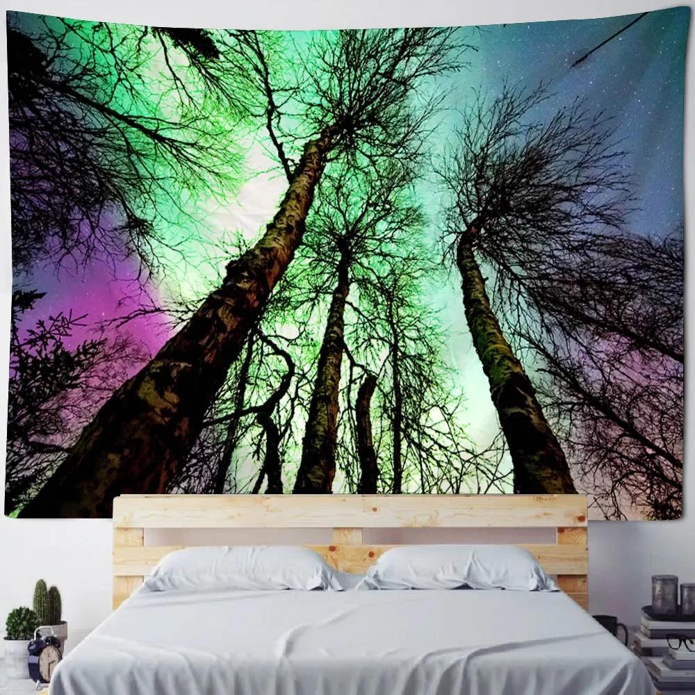 Sunshine Forest Wall Mounted Tapestry Polyester Fabric Bedroom Living Room Sofa Carpet Bohemian Style Art Decoration