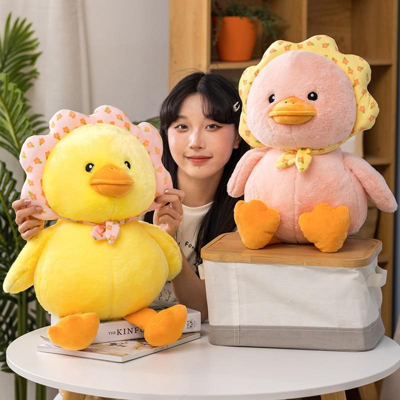 Lovely Fuzzy Duck Plush Toys Cartoon Stuffed Soft Duck with Flowers Plush Pillow Kawaii Room Decor Appease Dolls