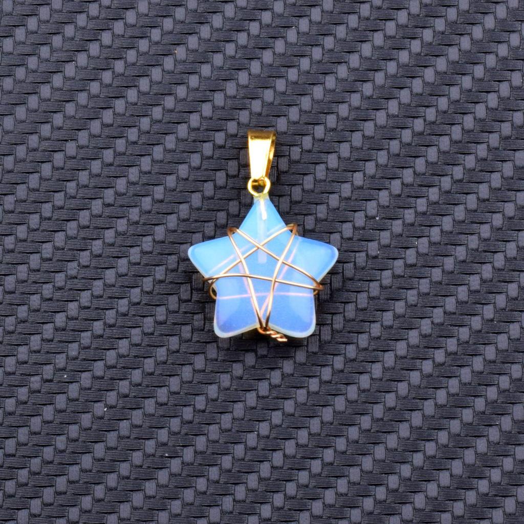 Gold-Wrapped Crystal Star Pendant Necklace, 2cm Jade Charm, Ins Style Fashion Accessory