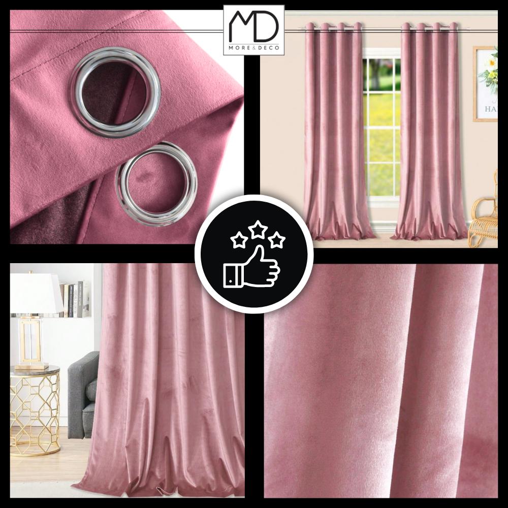 Velvet curtain with eyelets - pink