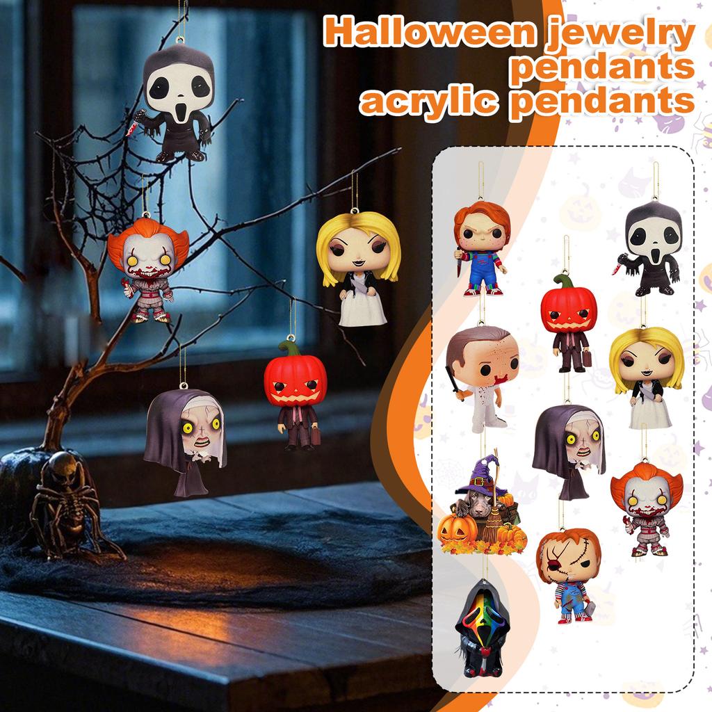 2D Christmas Tree  Halloween Ornaments Pendant Acrylic Flat Cartoon Christmas Gift Pendant Ornaments