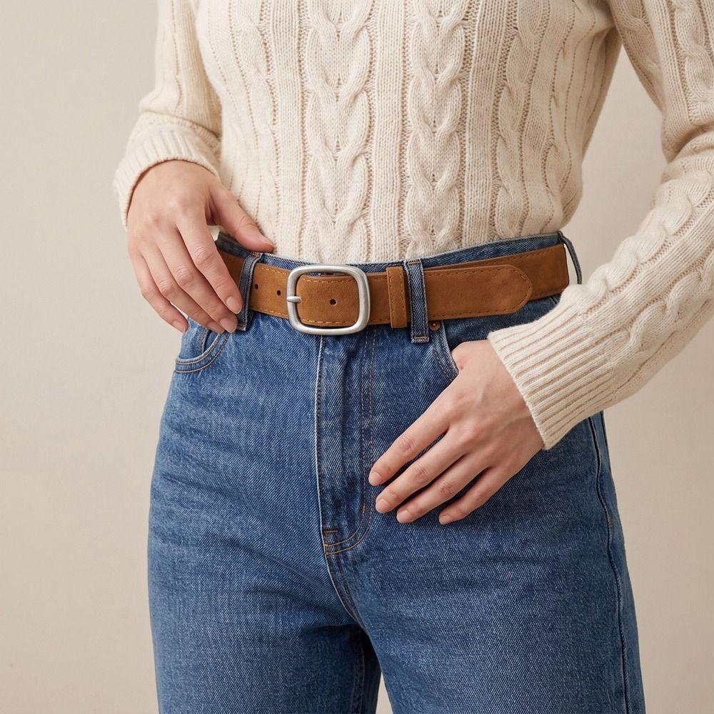 Square Buckle Suede Belt Maillard Trouser Decoration Elegant Pu Waistbands Female/Girls