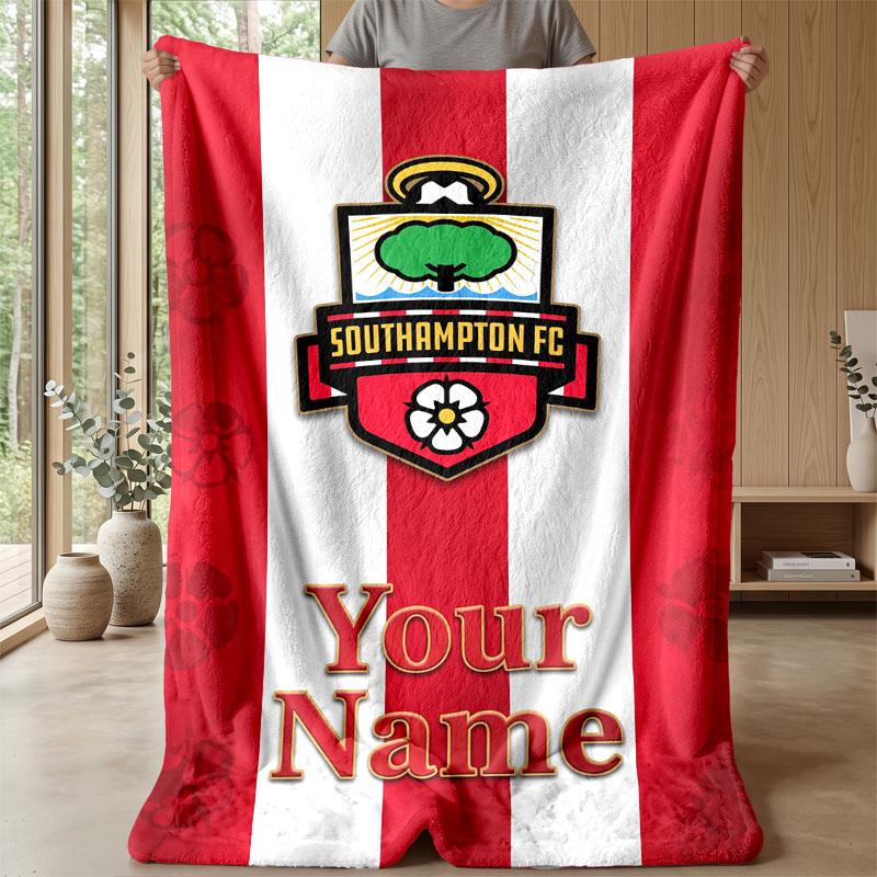 Coperta in Flanella Southampton FC con Testo Nome Personalizzato Logo Calcio Coperta in Pile Personalizzata Regalo Speciale per Divano Camera da Letto Casa