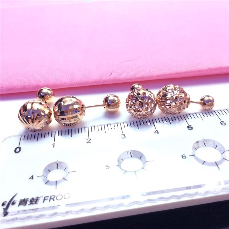 Exquisite Russian 585 Purple Gold Shiny Car Flower Screw Ball Stud Earrings Plated Rose Gold Ball Stud Earrings Jewelry