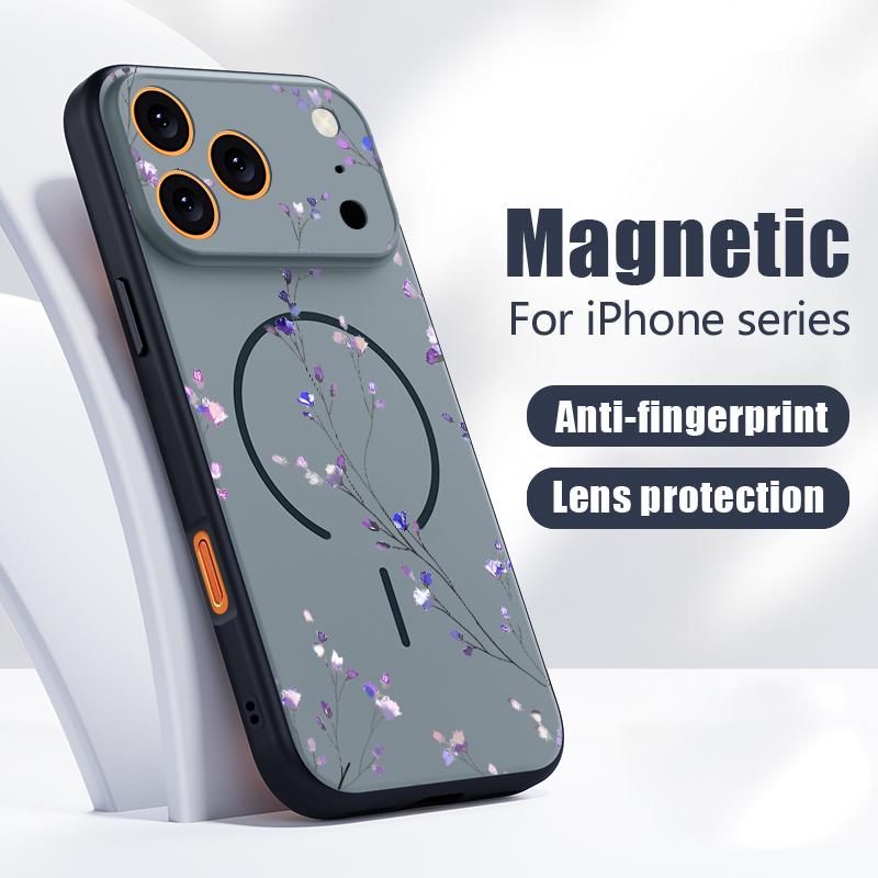 Colorful Flowers Pattern Case For iPhone 17 Pro Max Funda iPhone 16 15 14 13 Pro Max Magnetic For Magsafe Hybrid Slim Matte Cover