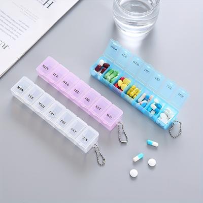 Kunststoff-Pillendose, tragbar, exquisiter dreifarbiger Kunststoff, 7 Tage kleine Pillen-Medizin-Aufbewahrungsbox, Medikamententrennung