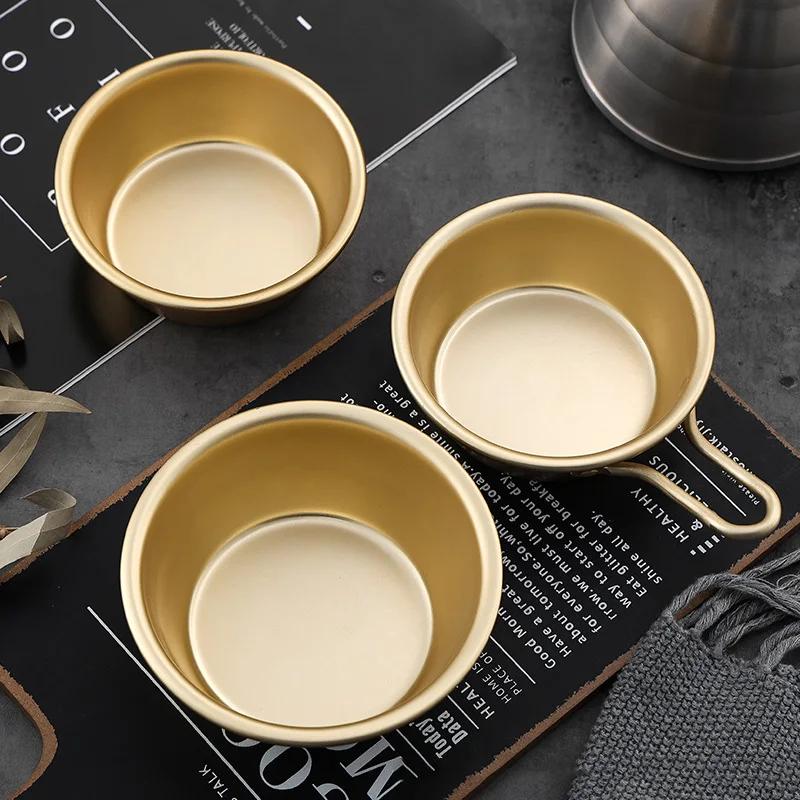 1Pc Gold Color Korean Traditional Aluminum Round Rice Bowl Wine Cup with Handle for Makgeolli Korean Wine Cup