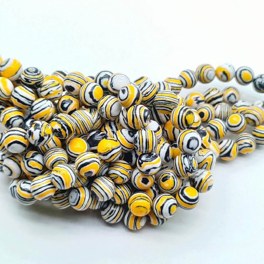 Golden Stone Yellow Malachite Beads Stripe Round 15"strand Smooth Loose Spacer Beads 4681012mm For Jewelry Making Diy Bracelets Accessories