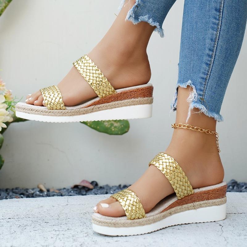 Women's Wedges 2026 New Outdoor Shiny Slippers Summer Fashion Beach Luxury Thick-soled Non-slip Casual Open-toed Slippers