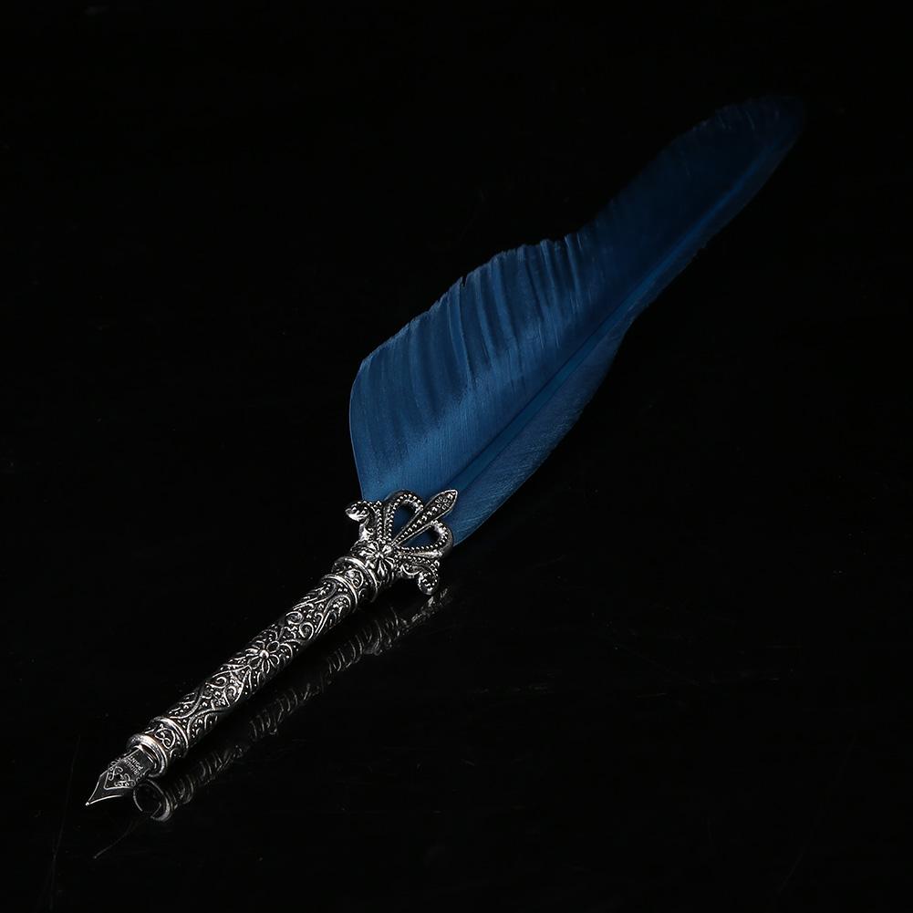 Engelsk Kalligrafi Fjäder Dopppenna Skrivset Skrivmaterial Presentförpackning med 5 Spetsar Blå