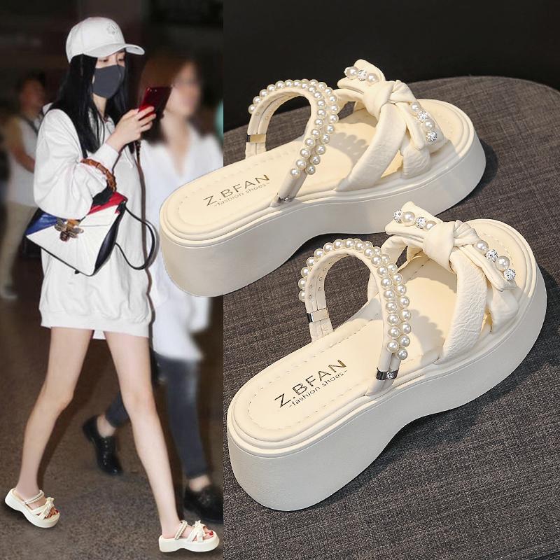 Fashion Slippers Casual Shoes Butterfly-Knot Slides Platform Slipers Women String Bead Luxury 2025 Butterfly-knot Female Shoes Butterfly