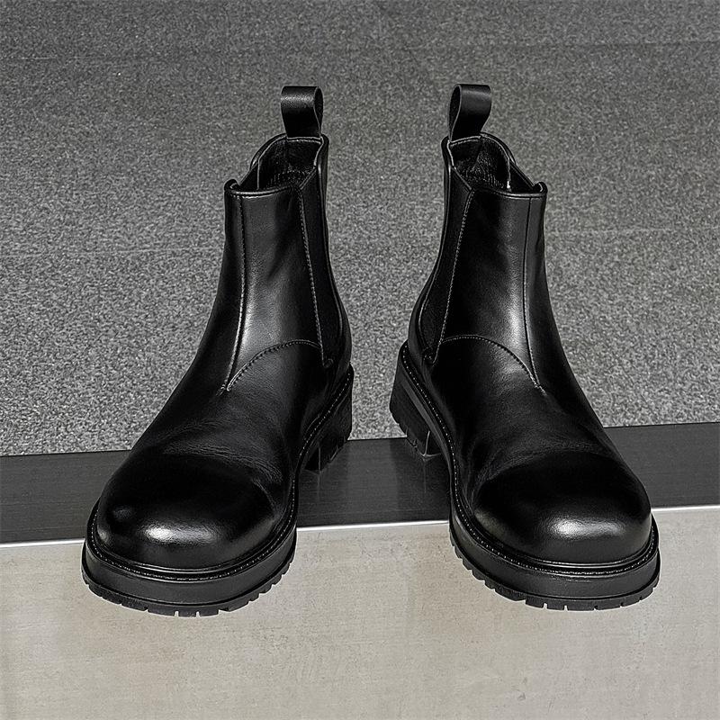large size men casual business office chelsea boots slip-on genuine leather shoes cowboy platform boot handsome ankle botas male