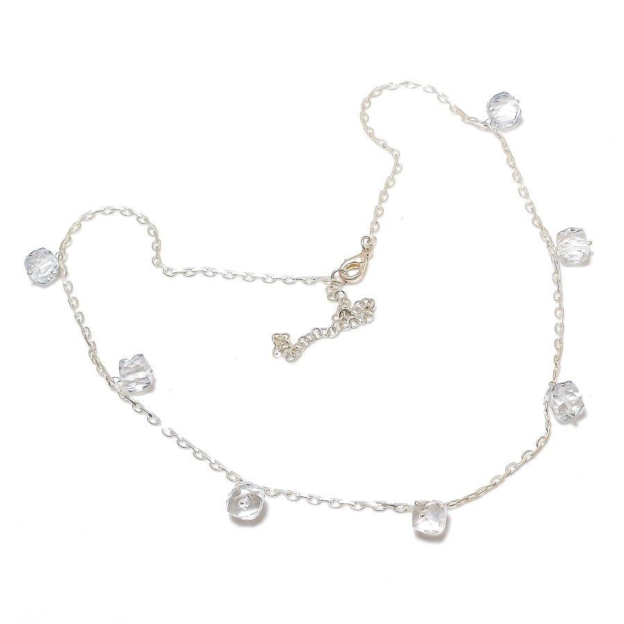 White Topaz Gemstone Handmade 925 Sterling Silver Jewelry Necklace 20" KJ-1251