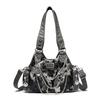 Women Y2K Leopard Print Faux Leather Shoulder Bag, Gothic Chain Butterfly Crossbody Handbag, Large Capacity Multi Pocket Punk Style Daily Travel Tote