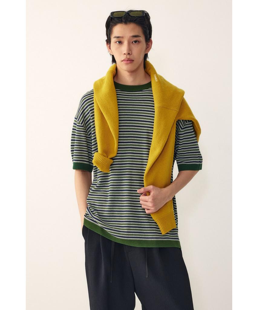 STUDIO TOMBOY [Men] Round Neck Striped Short Sleeve Knit_Green 9156252211