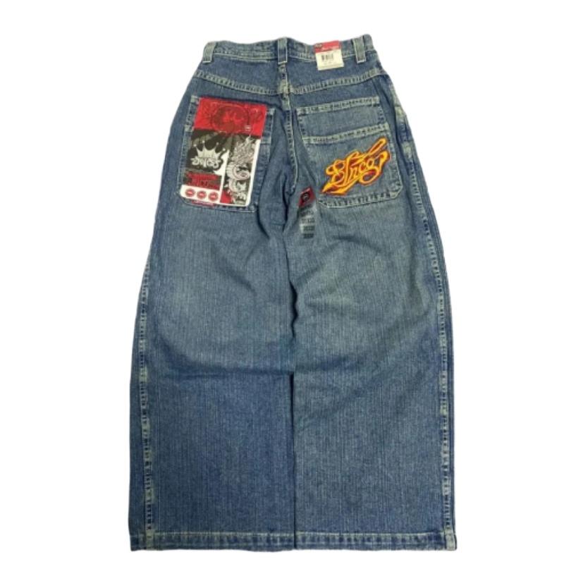 

Женские винтажные джинсы с вышитыми буквами в стиле хип-хоп Y2K Harajuku, мешковатые джинсы, джинсовые брюки, готические, с высокой талией, широкие брюки