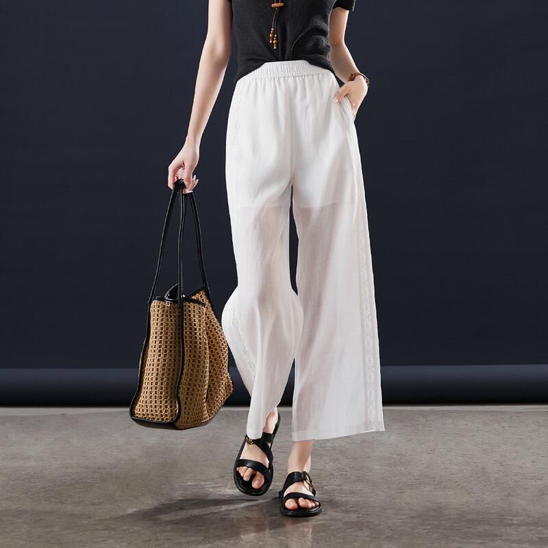 SOFSIL Women s Tencel Ramie Blend High-Waist Wide-Leg Cropped Casual Pants 28/L