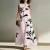 ZANZEA Women Boho Print Loose Casual Round Neck Sleeveless Long Dress