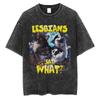 Lesbiche Mangiano Cosa Magliette Lavate Vintage Unisex Casual Cotone Retro Manica Corta Magliette Uomo Donna Carino Divertente Gatto Meme Maglietta