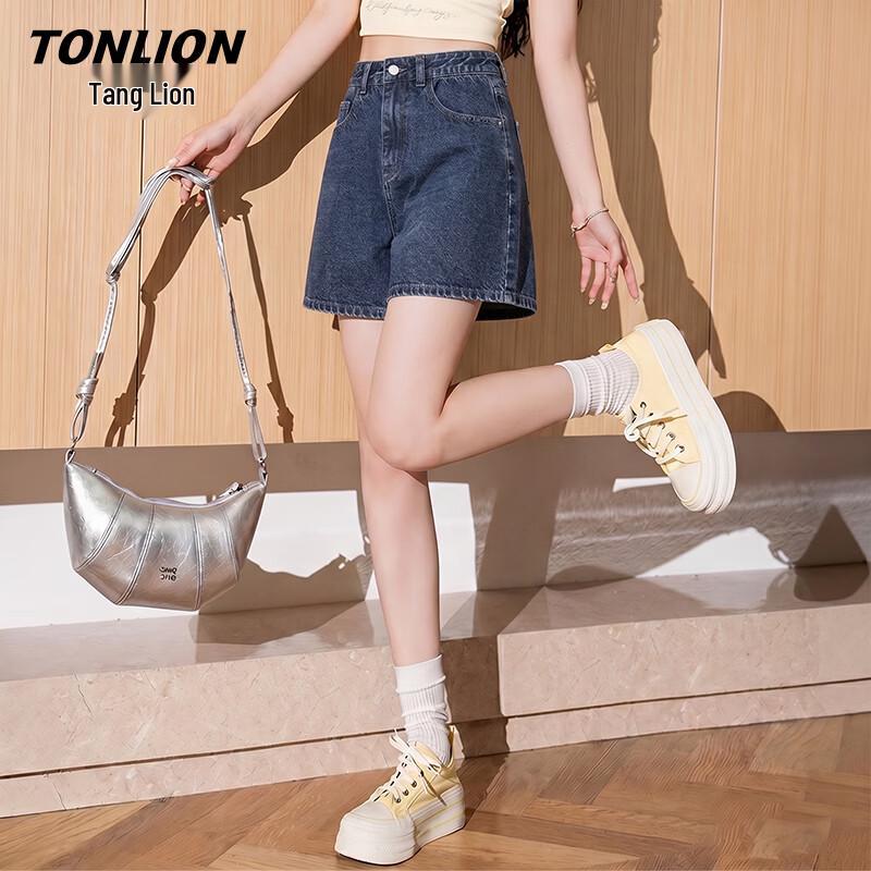 TonLion Women s 2026 Summer High-Waisted Wide-Leg Denim Shorts M