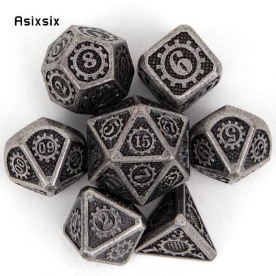 7 Pcs  Black Gear Wheel Metal Dice Solid Metal Polyhedral Dice Set Suitable for Role-Playing RPG  Board Game Card Game