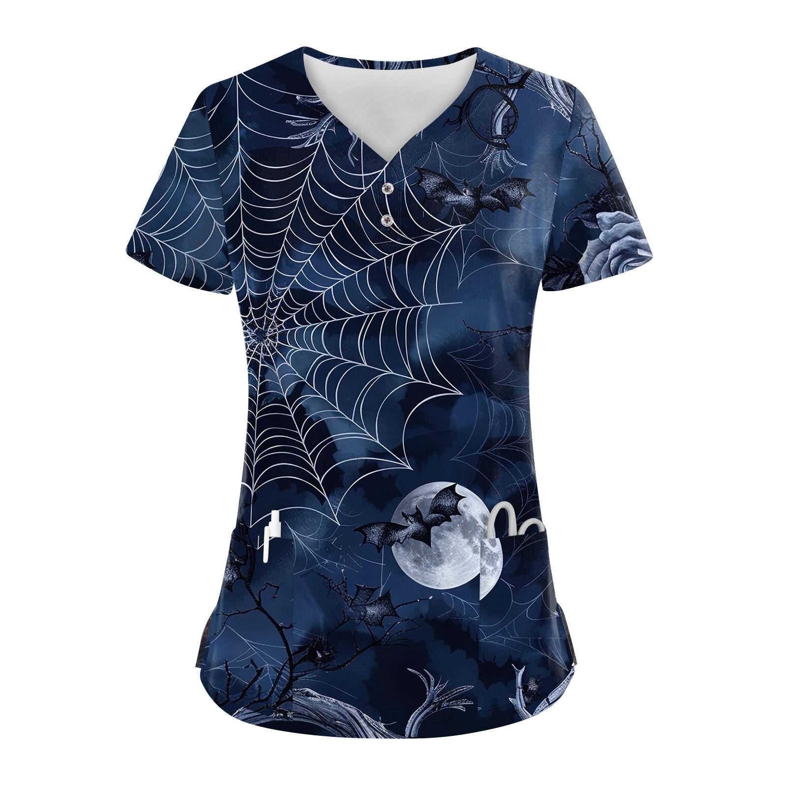 Женские модные повседневные топы с V-образным вырезом на пуговицах и принтом на Хэллоуин — фото 3