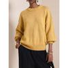 YYFS Moda feminina casual outono inverno cor sólida estampa manga comprida gola redonda suéteres