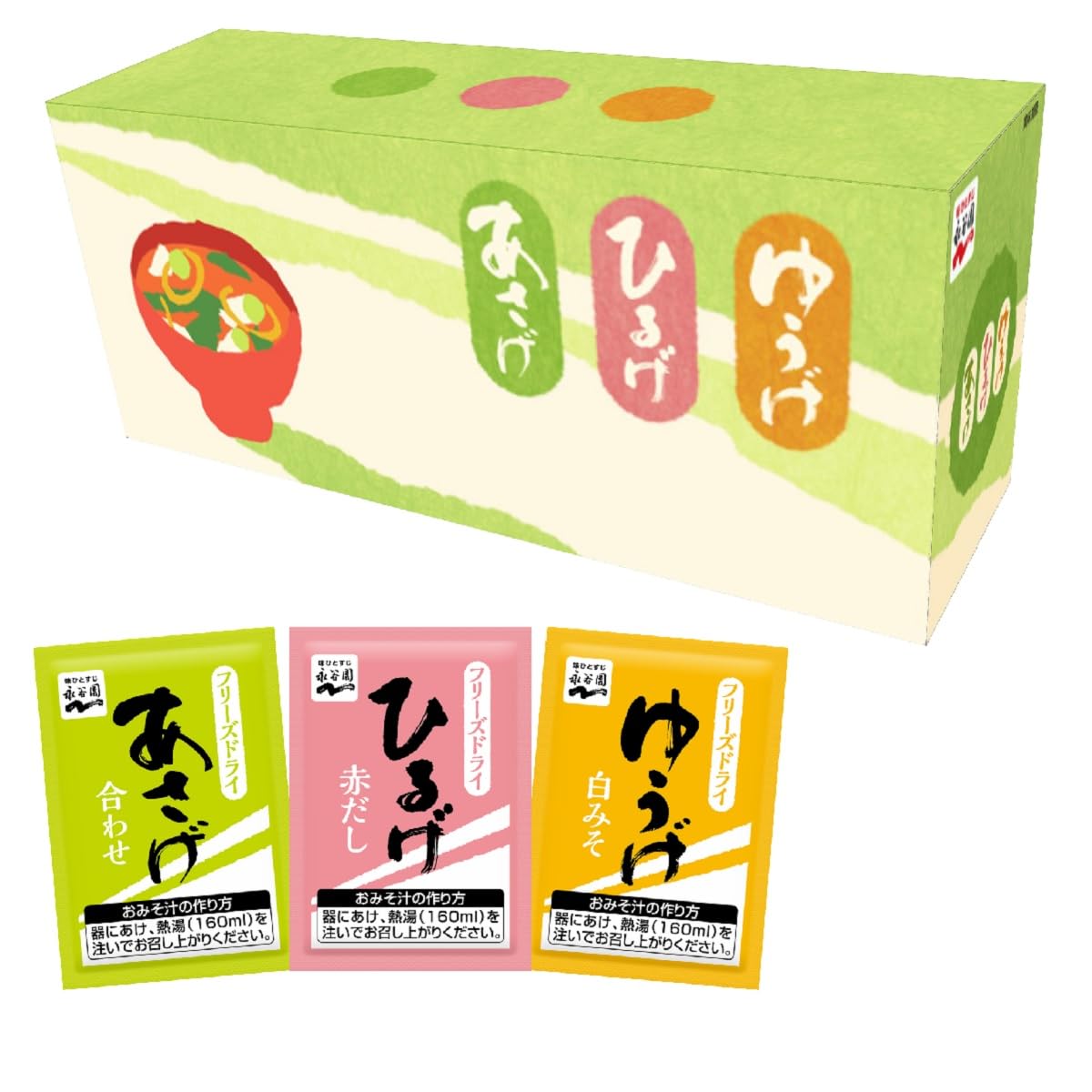 Nagatanien AsageHirugeYuge Miso Soup Assortment Box (Powder Type) 30 Servings