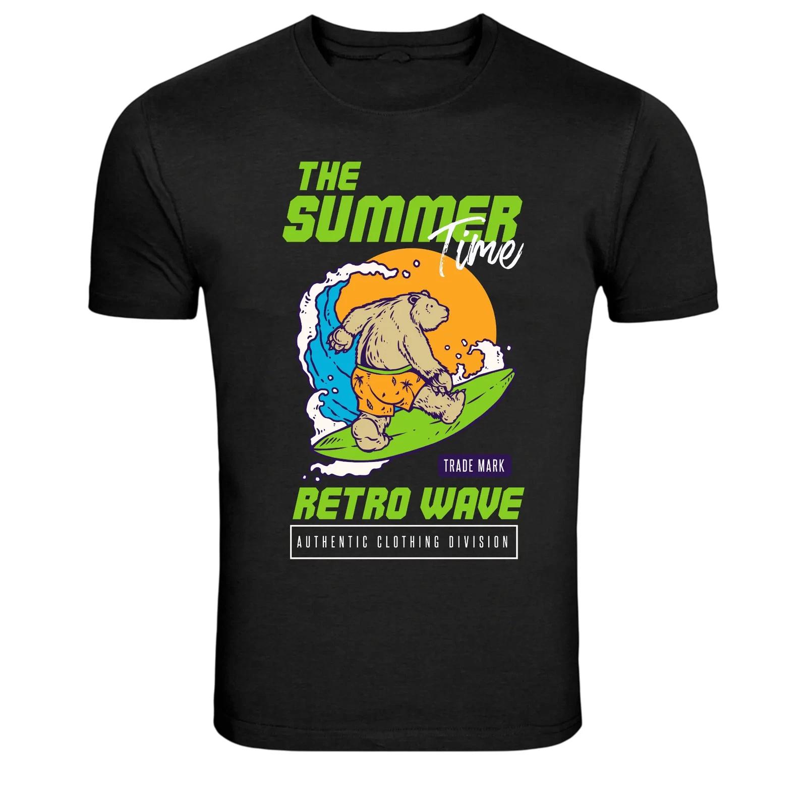 Retro Wave Surfing Bear Summer Surf T-Shirt S
